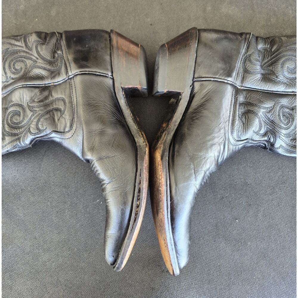 Vintage Tony Lama Black Leather Western Cowgirl Boots Size 6.5 Made in Mexico - Picture 5 of 13